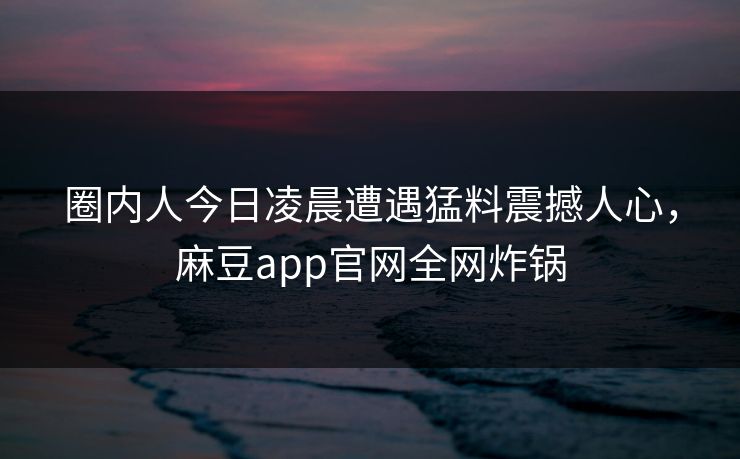 圈内人今日凌晨遭遇猛料震撼人心，麻豆app官网全网炸锅