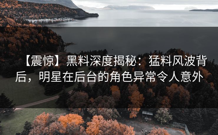 【震惊】黑料深度揭秘：猛料风波背后，明星在后台的角色异常令人意外