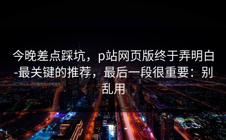 今晚差点踩坑，p站网页版终于弄明白-最关键的推荐，最后一段很重要：别乱用